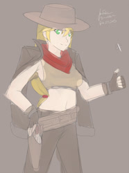 Size: 1000x1345 | Tagged: safe, artist:jonfawkes, applejack, human, 30 minute art challenge, armpits, gunslinger, humanized, simple background, solo, western