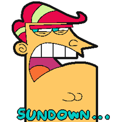 Size: 260x270 | Tagged: safe, artist:threetwotwo32232, sunset shimmer, human, humanized, meme, parody, simple background, solo, sundown, the fairly oddparents, transparent background