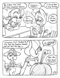 Size: 849x1100 | Tagged: safe, artist:circe, mr. waddle, rarity, anthro, comic:soreloser, ass, bedroom eyes, black and white, breasts, cleavage, comic, grayscale, monochrome, rearity, traditional art