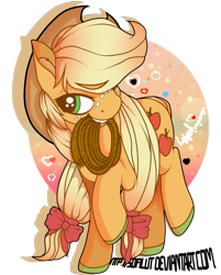 Size: 1024x1271 | Tagged: safe, artist:sofilut, applejack, earth pony, pony, clothes, freckles, hair bow, hat, mouth hold, rope, shoes, simple background, solo, transparent background