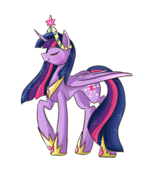 Size: 1024x1164 | Tagged: safe, artist:candywater, derpibooru import, twilight sparkle, twilight sparkle (alicorn), alicorn, pony, adult, big crown thingy, element of magic, eyes closed, female, hoof shoes, jewelry, mare, older, peytral, regalia, solo, ultimate twilight