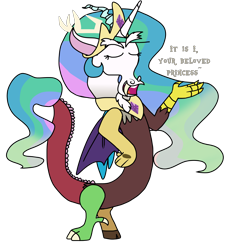 Size: 2100x2250 | Tagged: safe, artist:ashleigharts, discord, princess celestia, alicorn, pony, dungeons and discords, discord's celestia face, simple background, solo, transparent background