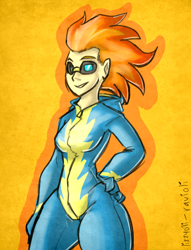 Size: 612x800 | Tagged: safe, artist:lizzyoli-ravioli, derpibooru import, spitfire, human, goggles, humanized, solo, wonderbolts uniform