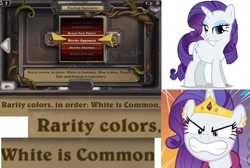 Size: 799x537 | Tagged: safe, rarity, pony, unicorn, hearthstone, meme, triggered, warcraft