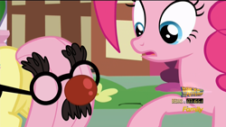Size: 1920x1080 | Tagged: safe, screencap, fluttershy, pinkie pie, earth pony, pegasus, pony, the one where pinkie pie knows, discovery family logo, female, groucho mask, mare, plot