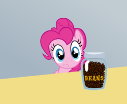 Size: 550x450 | Tagged: safe, pinkie pie, earth pony, pony, the one where pinkie pie knows, beans, exploitable meme, jar, meme, pun, pure unfiltered evil, spill the beans, spilled milk, visual pun