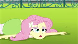 Size: 1280x720 | Tagged: safe, screencap, fluttershy, equestria girls, friendship games, lying down