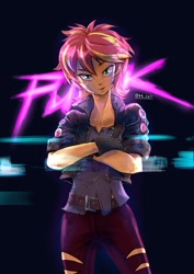 Size: 848x1199 | Tagged: safe, artist:oberon826, sunset shimmer, better together, choose your own ending, costume conundrum, equestria girls, alternate hairstyle, crossed arms, female, looking at you, punk, ripped pants, solo, vampire shimmer