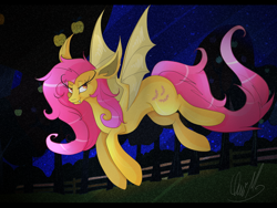 Size: 1500x1125 | Tagged: safe, artist:umimizunone, fluttershy, bat pony, pony, fangs, flutterbat, solo