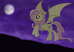 Size: 2687x1878 | Tagged: safe, artist:fred7162, fluttershy, bat pony, pony, flutterbat, night, solo