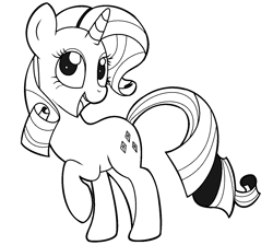 Size: 1341x1199 | Tagged: safe, artist:pinkiepie6680, rarity, pony, unicorn, female, happy, lineart, mare, monochrome, raised hoof, solo