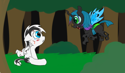 Size: 866x507 | Tagged: safe, artist:jase1505, oc, oc only, changeling, pegasus, pony, duo, injured