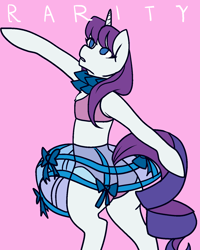 Size: 1186x1481 | Tagged: safe, artist:/d/non, rarity, pony, semi-anthro, unicorn, 30 minute art challenge, album cover, clothes, dancing, dress, female, nicki minaj, simple background, solo