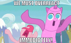 Size: 782x480 | Tagged: safe, edit, edited screencap, screencap, pinkie pie, earth pony, pony, the one where pinkie pie knows, airdancer, animated, image macro, meme, overreacting, reaction image, robot chicken, screaming, wacky waving inflatable tube ponk, wacky waving inflatable tube pony