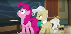 Size: 1360x654 | Tagged: safe, screencap, mayor mare, pinkie pie, earth pony, pony, the one where pinkie pie knows, lidded eyes, scrunchy face