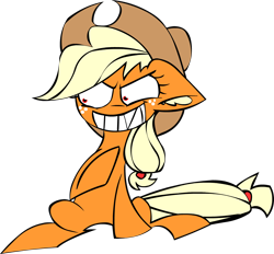 Size: 1339x1240 | Tagged: safe, artist:mushroomcookiebear, applejack, earth pony, pony, evil grin, grin, solo