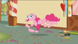 Size: 1920x1080 | Tagged: safe, screencap, pinkie pie, earth pony, pony, the one where pinkie pie knows, confetti, discovery family, disintegration, female, frown, mare, modular, not salmon, open mouth, pinkie pieces, solo, sugarcube corner, wat, wide eyes