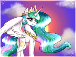 Size: 1600x1200 | Tagged: safe, artist:lada03, princess celestia, alicorn, pony, smiling, solo, spread wings