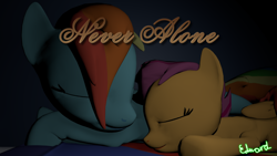 Size: 4096x2304 | Tagged: safe, artist:edward256, derpibooru import, rainbow dash, scootaloo, pegasus, pony, 3d, cute, scootalove, sleeping, source filmmaker