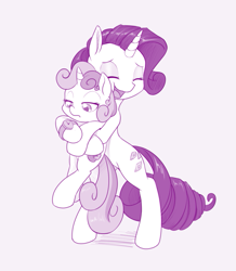 Size: 785x900 | Tagged: safe, artist:dstears, rarity, sweetie belle, pony, unicorn, forever filly, cute, diasweetes, duo, female, filly, hug, mare, raribetes, simple background, sisterly love, sisters, sweetie belle is not amused, unamused, watch, wristwatch