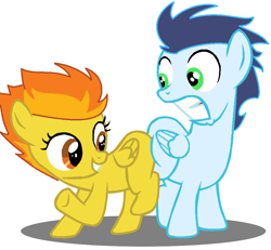 Size: 954x880 | Tagged: safe, artist:jcking101, derpibooru import, edit, soarin', spitfire, pegasus, pony, butt bump, butt to butt, butt touch, colt, female, filly, male, no tail, shipping, simple background, soarinfire, straight, white background, wings