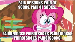 Size: 888x499 | Tagged: safe, pinkie pie, earth pony, pony, the one where pinkie pie knows, image macro, madness mantra, meme, the box, wander over yonder