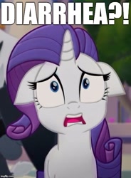 Size: 505x687 | Tagged: safe, edit, edited screencap, screencap, rarity, pony, unicorn, my little pony: the movie, disgusted, floppy ears, image macro, implied diarrhea, meme