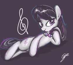 Size: 900x800 | Tagged: safe, artist:uber-tastee, octavia melody, earth pony, pony, female, looking at you, lying down, mare, on side, solo