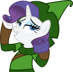 Size: 6000x5908 | Tagged: safe, artist:mrbarthalamul, artist:the-crusius, edit, rarity, pony, unicorn, absurd resolution, bipedal, clothes, female, kokiri, lidded eyes, mare, simple background, solo, the legend of zelda, the legend of zelda: tri force heroes, transparent background, vector