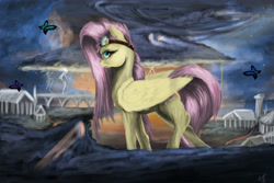 Size: 3005x2009 | Tagged: safe, artist:vinicius040598, fluttershy, butterfly, pegasus, pony, cloudsdale, goggles, looking at you, solo, thunderstorm