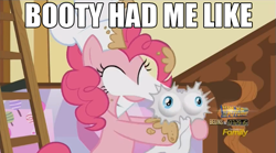 Size: 639x356 | Tagged: safe, edit, edited screencap, screencap, pinkie pie, earth pony, pony, the one where pinkie pie knows, booty had me like, caption, eye pop, female, image macro, mare, meme, paper, text