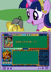 Size: 564x800 | Tagged: safe, derpibooru import, twilight sparkle, twilight sparkle (alicorn), alicorn, pony, arcade, exploitable meme, female, gamer twi, mare, meme, obligatory pony, quiz and dragons, tv meme, video game