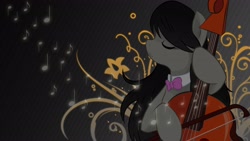Size: 2560x1440 | Tagged: safe, artist:alexpony, artist:aloopyduck, artist:monochromaticbay, derpibooru import, octavia melody, earth pony, pony, abstract background, cello, eyes closed, female, mare, music notes, musical instrument, solo, wallpaper