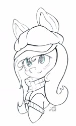 Size: 1024x1692 | Tagged: safe, artist:cyanyeh, fluttershy, pegasus, pony, clothes, grayscale, hat, monochrome, solo, sweater, sweatershy