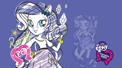 Size: 2560x1440 | Tagged: safe, rarity, equestria girls, mlp club, my little pony logo, official, ponied up, solo, wallpaper