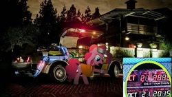 Size: 1024x576 | Tagged: safe, pinkie pie, pony, back to the future, car, cute, delorean, my little pony, time travel