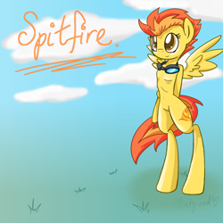 Size: 2000x2000 | Tagged: safe, artist:minty-red, derpibooru import, spitfire, pony, semi-anthro, bipedal, solo