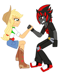 Size: 1024x1365 | Tagged: safe, artist:ferrokiva, applejack, equestria girls, commission, crossover, equestria girls-ified, shadow the hedgehog, sonic the hedgehog (series)