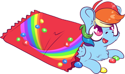 Size: 2688x1601 | Tagged: safe, artist:cutepencilcase, derpibooru import, rainbow dash, pegasus, pony, candy, chest fluff, chibi, cute, daaaaaaaaaaaw, dashabetes, digital art, food, heart eyes, hnnng, rainbow, simple background, skittles, solo, transparent background, weapons-grade cute, wingding eyes