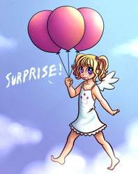 Size: 1000x1260 | Tagged: safe, artist:ninjaham, surprise, g1, balloon, barefoot, feet, humanized