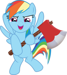 Size: 1149x1302 | Tagged: safe, artist:frownfactory, derpibooru import, rainbow dash, pegasus, pony, the beginning of the end, .svg available, axe, female, mare, open mouth, out of context, simple background, solo, svg, transparent background, vector, weapon, wings