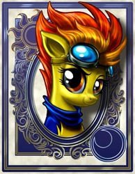 Size: 700x900 | Tagged: safe, artist:harwick, derpibooru import, spitfire, pegasus, pony, bust, female, goggles, harwick's sun/moon portraits, mare, portrait, solo