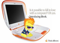 Size: 715x518 | Tagged: safe, derpibooru import, spitfire, apple, computer, ibook, laptop computer, obligatory pony