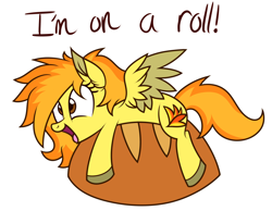 Size: 1450x1128 | Tagged: safe, artist:php92, derpibooru import, spitfire, hooves, pun, roll, solo, unshorn fetlocks