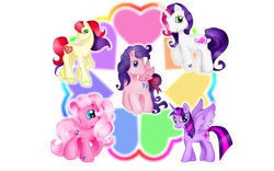 Size: 1440x900 | Tagged: safe, artist:prettywitchdoremi, derpibooru import, firefly, pinkie pie, sweetie belle, twilight sparkle, twilight sparkle (alicorn), alicorn, earth pony, pony, g1, g2, g3, g3.5, g4, female, mare, secret tale