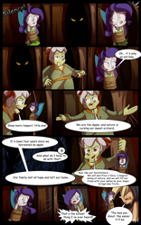 Size: 900x1440 | Tagged: safe, artist:fj-c, applejack, granny smith, rarity, equestria girls, comic, dialogue, fantasy equestria, humanized