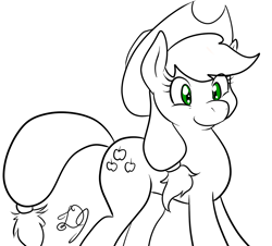 Size: 1198x1082 | Tagged: safe, artist:dj-black-n-white, applejack, earth pony, pony, black and white, female, grayscale, lineart, mare, monochrome, partial color, simple background, solo, white background