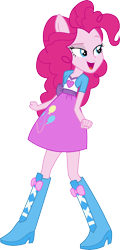 Size: 3108x6500 | Tagged: safe, artist:theshadowstone, pinkie pie, equestria girls, absurd resolution, bedroom eyes, boots, clothes, eared humanization, inkscape, open mouth, ponied up, pony ears, raised eyebrow, simple background, skirt, solo, transparent background, vector