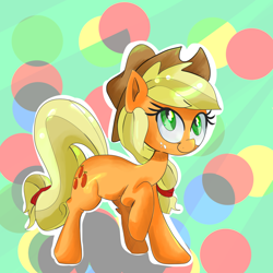 Size: 1024x1024 | Tagged: safe, artist:chrischin, applejack, earth pony, pony, female, looking up, mare, raised hoof, smiling, solo