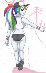 Size: 1387x2206 | Tagged: safe, artist:sumin6301, derpibooru import, rainbow dash, equestria girls, ass, butt, clothes, female, looking at you, looking back, looking back at you, ponytail, rainbutt dash, shoes, simple background, solo, white background